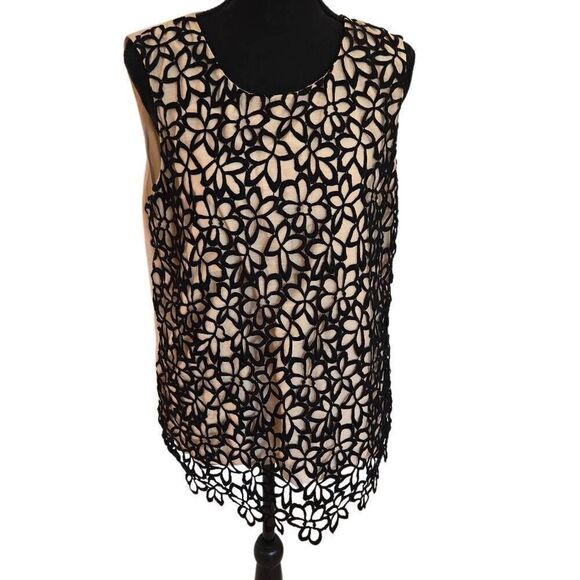 Lela Rose Neiman Marcus For Target Womens Crochet Overlay Tank Tan Black Large - Picture 1 of 12